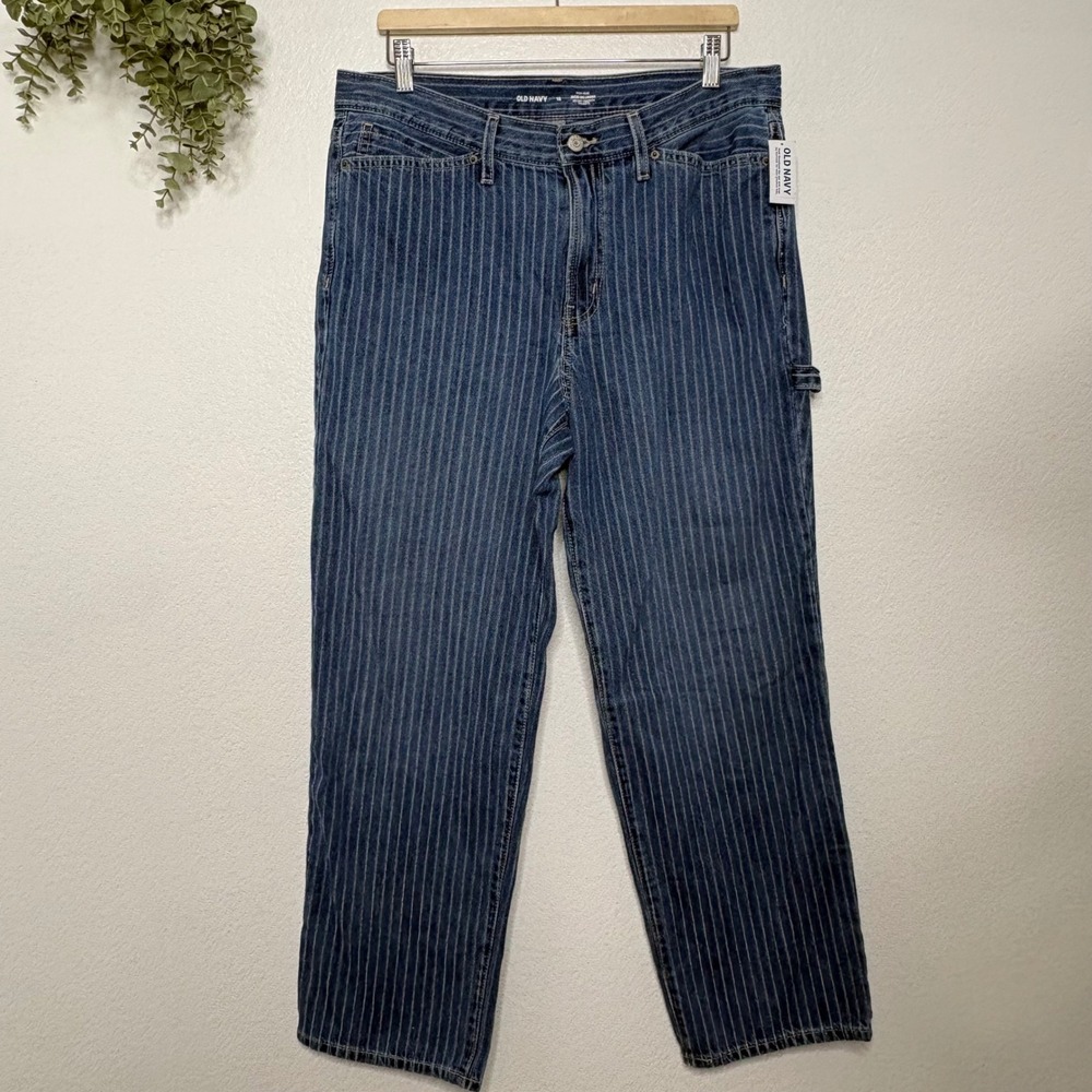 Old Navy Womens Pinstripe High Rise Rigid OG Loose Carpenter Jeans Blue Size 12 - Picture 2 of 10